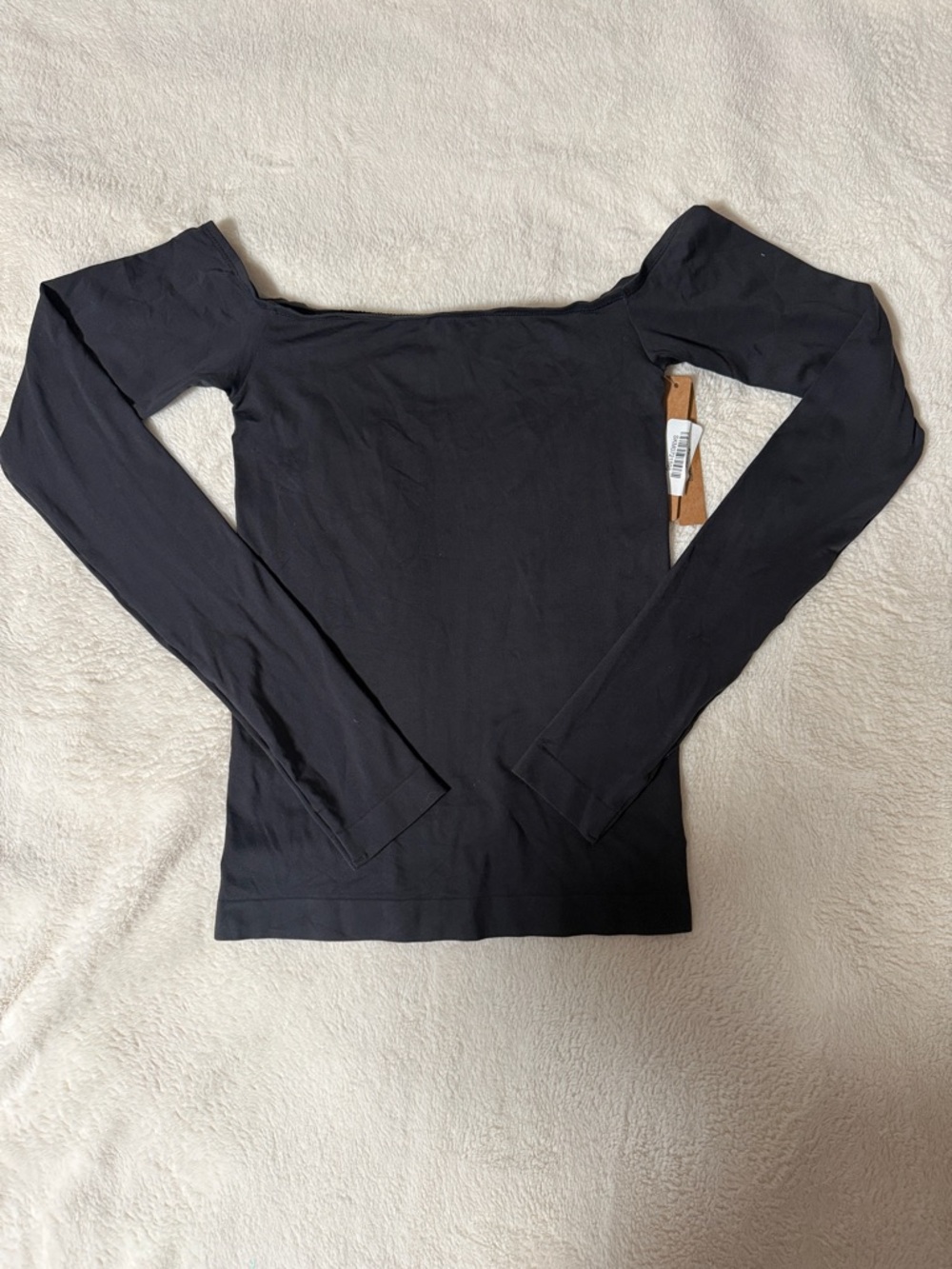 SKIMS Black Off-the-Shoulder Long Sleeve Top